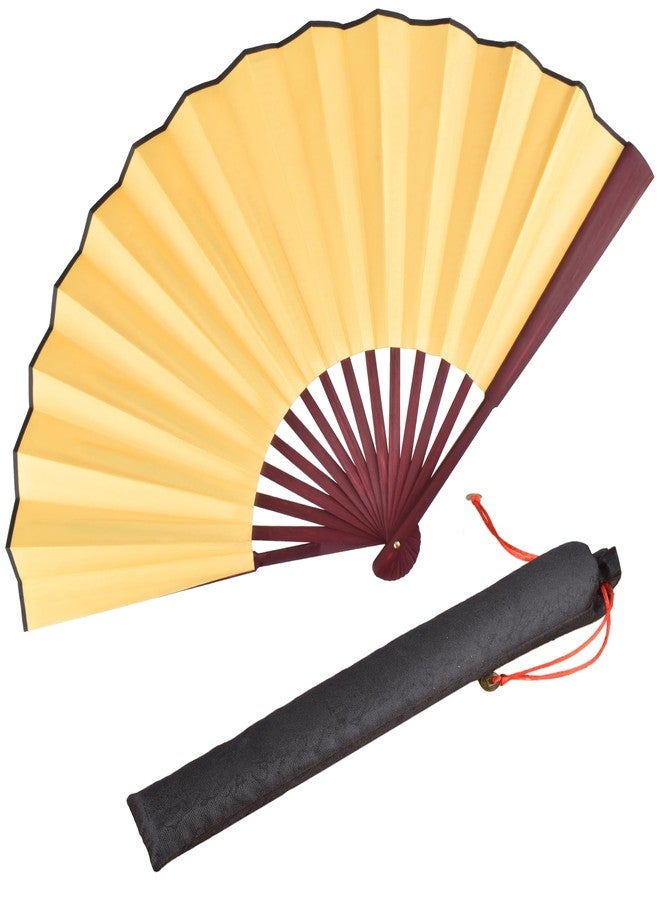 HONSHEN Folding Fan,Handheld Chinese Arts Fans,Bamboo Hard Paper Hand Fans with a Fabric Sleeve for Performance Decorations and Gifts,13inch (Yellow) - Image 1